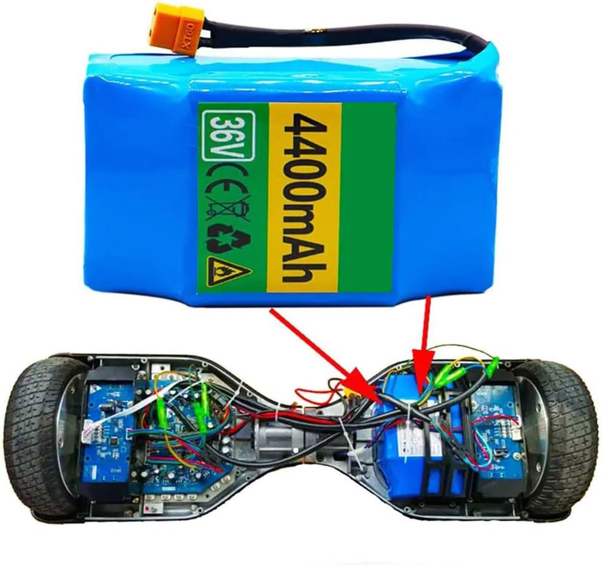 Batteria Di Ricambio Per Hoverboard Al Litio Da 36V 4.4ah, Batteria Di Lunga Durata Ad Alta Capacità Per Bici Elettrica Da 36 V 10S2P Con Spina XT60