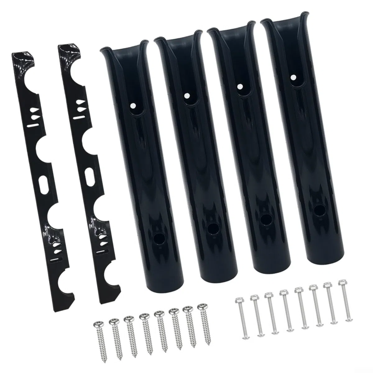 Confezione da 4 supporti per canna da pesca, montaggio a parete, in plastica, stabile, per yacht, kayak, uso marino, nero, 475 x 305 mm