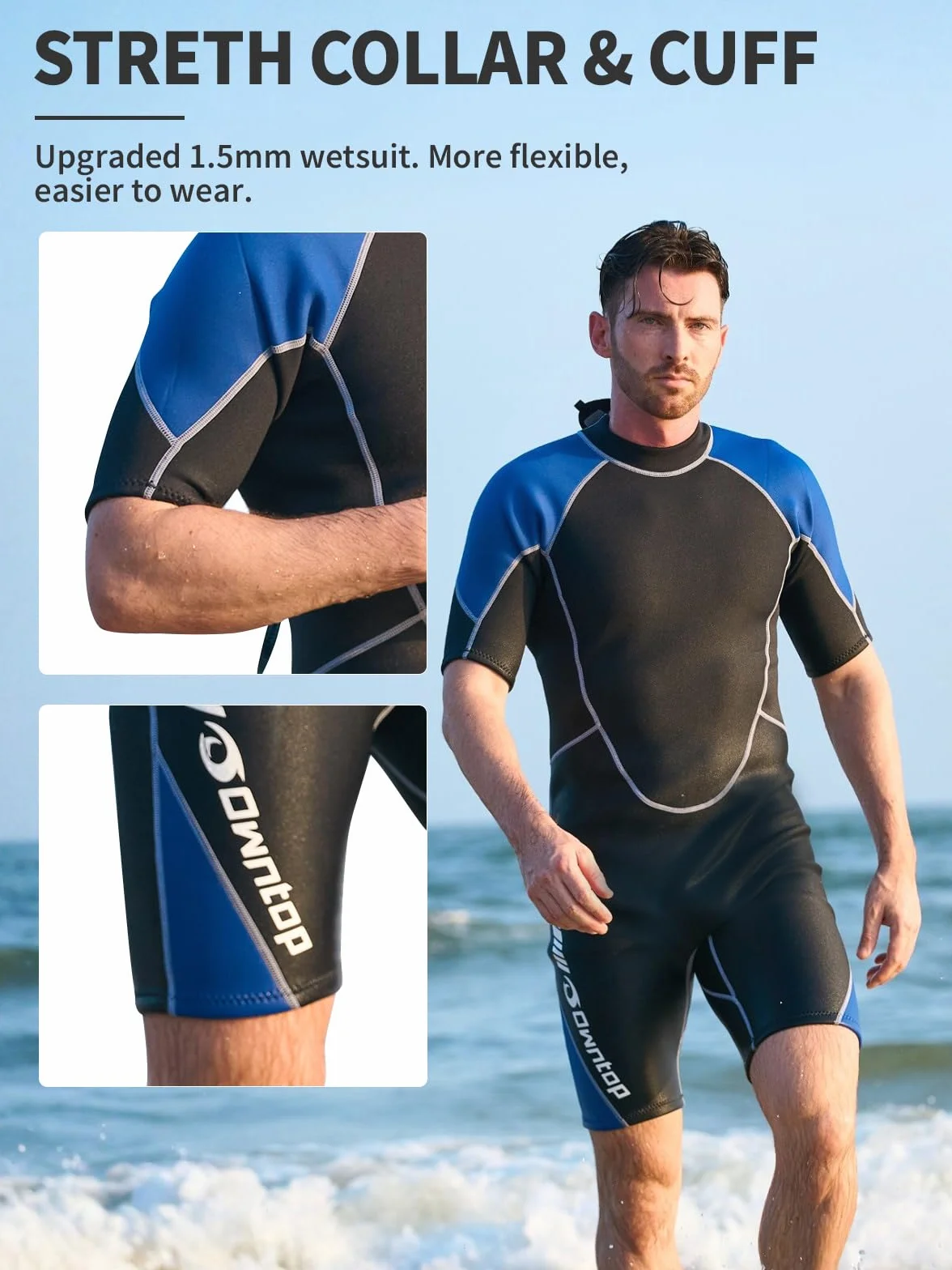 Owntop Shorty - Muta corta in neoprene, 1,5 mm, per immersioni, surf, a maniche corte, in neoprene, per sport acquatici
