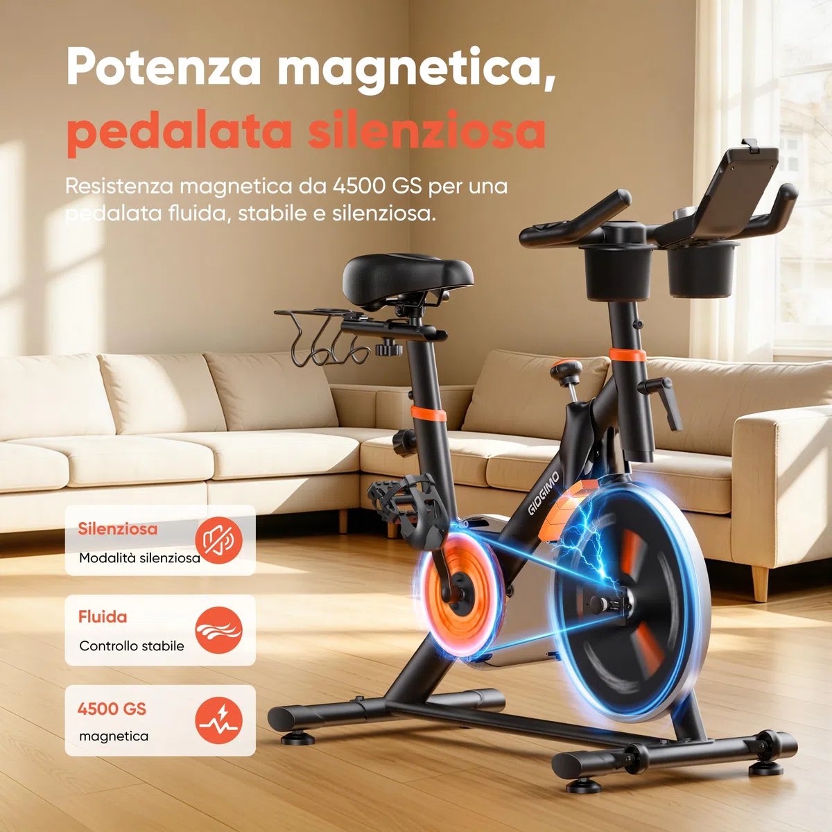 GIDGIMO Cyclette da Casa 2026 con Resistenza Magnetica Regolabile 100 Livelli, Spinning Bike Silenziosa con Schermo LCD, Sedile Traspirante, Sensore di Frequenza Cardiaca, Capacità Massima 150KG