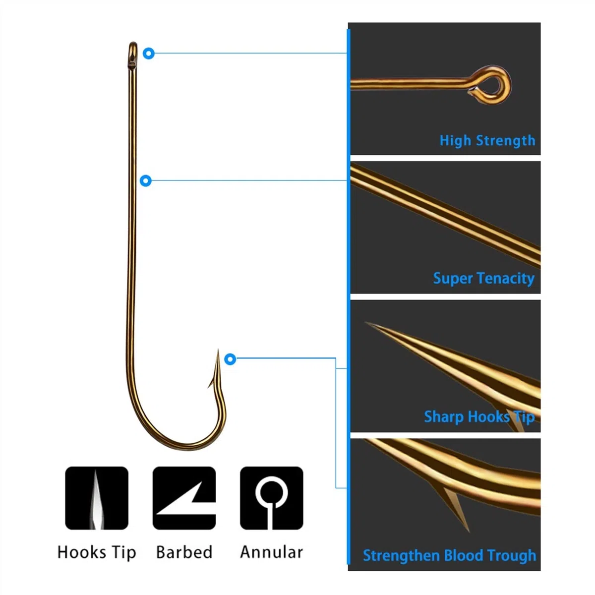 Ami da Pesca 50 pz/Lotto Acciaio Alto in Acciaio al Carbonio Manico Lungo Carpa Pesca Speciale x Gambo Lungo - piegata Speciale-invertito Gancio da Pesca (Color : 6O)