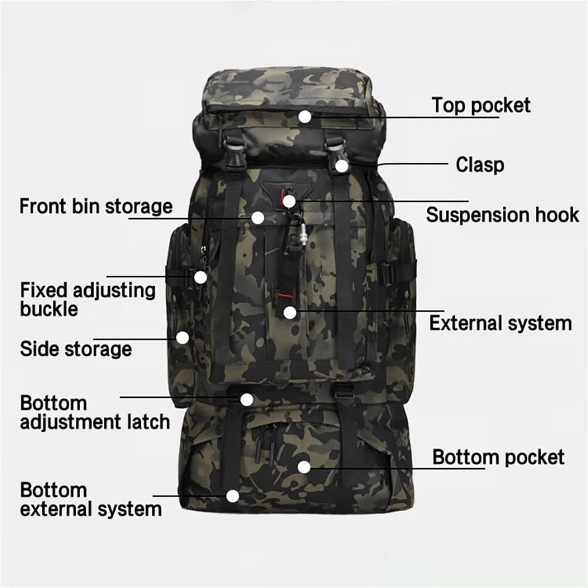 Zaino da Viaggio Sportivo Zaino da Trekking 70L Borsa A Tracolla per Arrampicata Campeggio Allenamento All'aperto Sport per Alpinismo Arrampicata(Black)