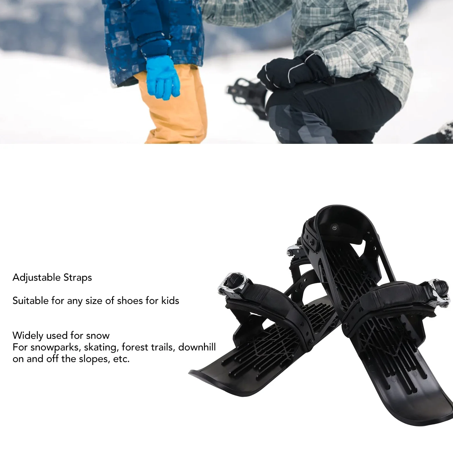 Mini Pattini da Sci Corti Mini Pattini da Sci Corti Regolabili Mini Pattini da Sci da Fissare Agli Scarponi da Sci Mini Pattini da Sci Corti per Neve Sport Invernali per Bambini per Sport(Nero)