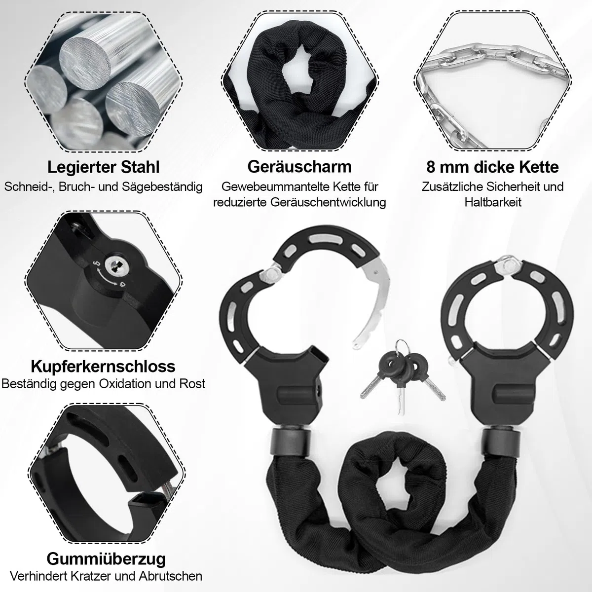 Lucchetto Monopattino Elettrico, Lucchetto Bici con 3 Chiave, Catena Bicicletta Antifurt, Accessori Monopattino Elettrico per Scooter, Bicicletta, Quad, Moto
