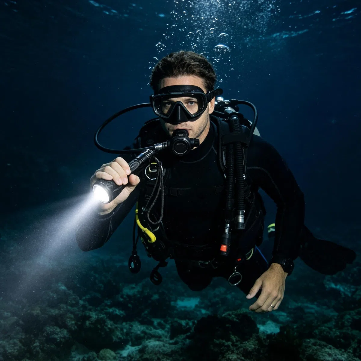 Torcia subacquea per immersioni, ricaricabile, impermeabile, ad alta potenza, con | Torcia subacquea per snorkeling notturno, attività sportive all'aria aperta e