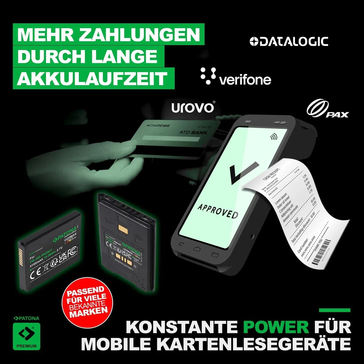 PATONA Batteria Premium per Zebra MC2180, MC2100, MC21, MC21XX | ricambio per Zebra BTRY-MC21EAB0E | 3,7 Volt, 2400 mAh, 8,88 Wh | tipo: ioni di litio | scanner manuale codice a barre | ricambio di