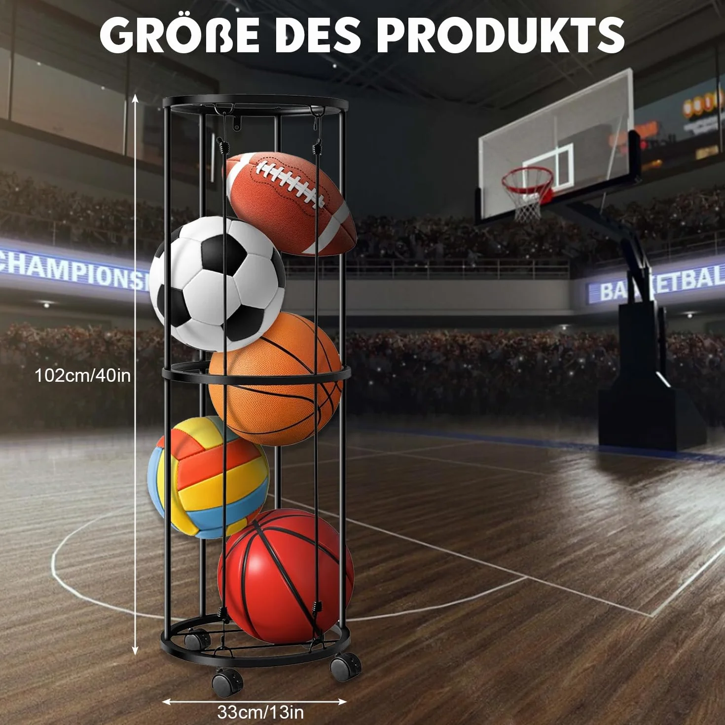 Supporto verticale per palloni, con ruote, per pallone, da pallavolo