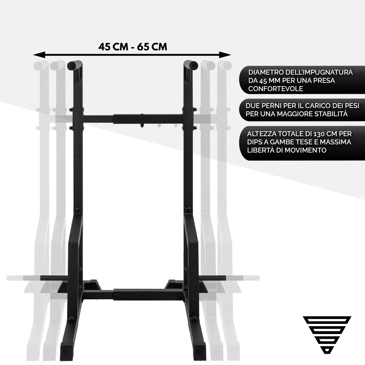 GORNATION Stazione per Dip per Calisthenics e Palestra, Fitness Dip Station, Barre Dip Regolabili per Dips, L-sit, Tricipiti e Addominali, Barre Parallele,