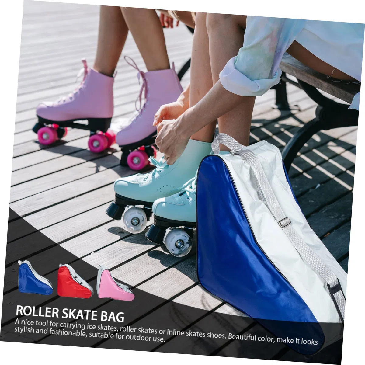 BESPORTBLE Borsa Portatile per Pattini a Rotelle e Ghiaccio 3 Pezzi | Poliestere, Uso Esterno, Design Semplice, Set Rosso Blu Rosa, Formato Grande per Ragazzo Ragazza
