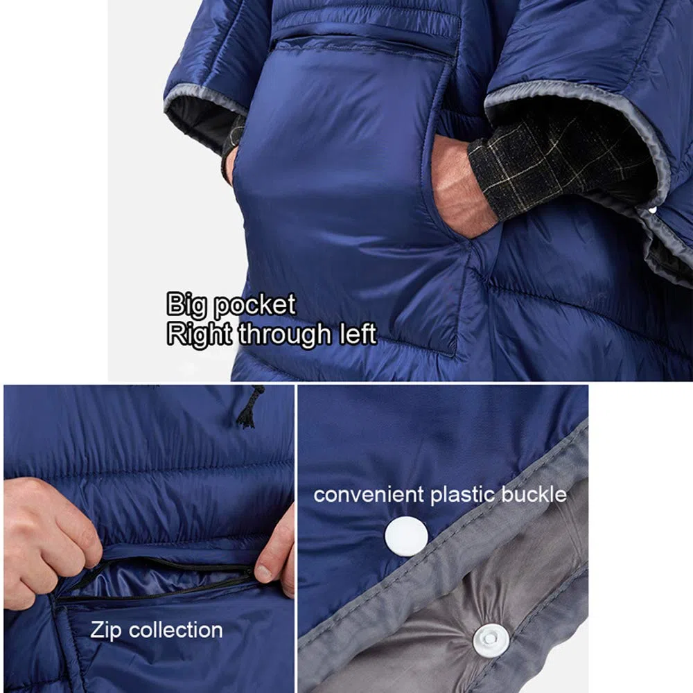 Sacco a pelo mantello invernale da campeggio poncho indossabile coperta con cappuccio pigro trapunta coperta da salotto giacca calda per uomo donna