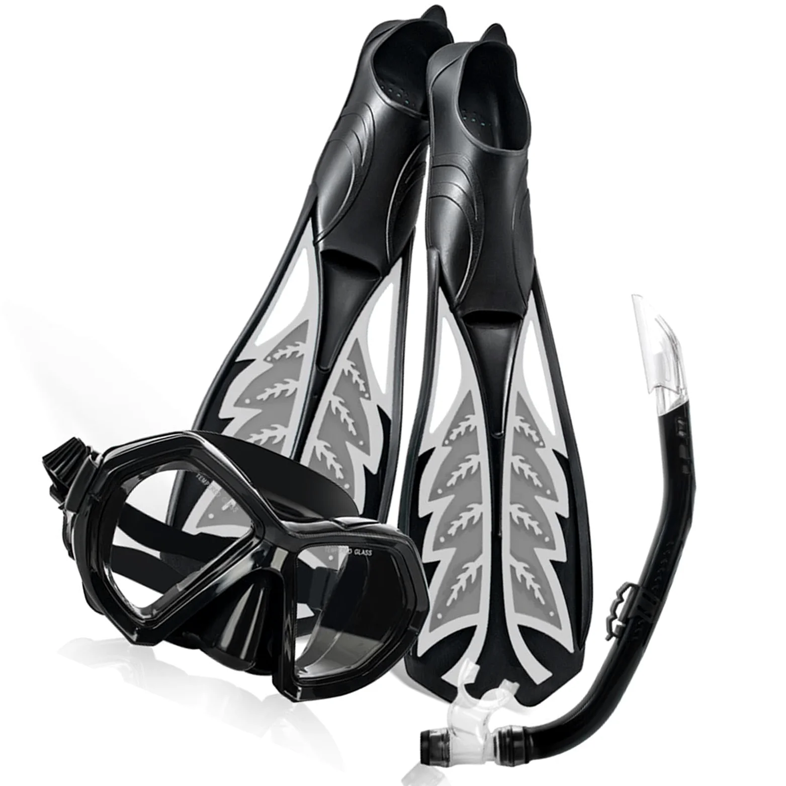 Alomejor Set Boccaglio con Pinna e Maschera, Set Boccaglio per Adulti in PP TPR con Attrezzatura Subacquea in 3 Pezzi, con Maschera e Pinne, per Nuoto, Snorkeling e Immersioni per Adulti