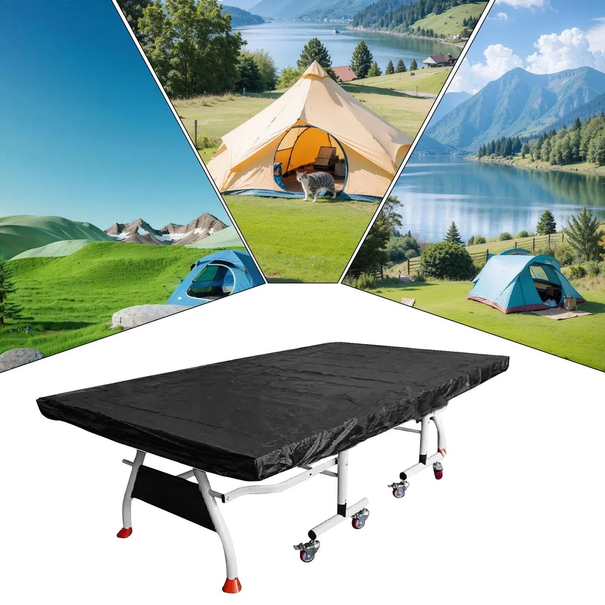 Copertura per tavolo da pong, in tessuto Oxford impermeabile, copertura | per tavoli da pong, per pioggia, sporco, 280 x 150 x 5 cm/350 g