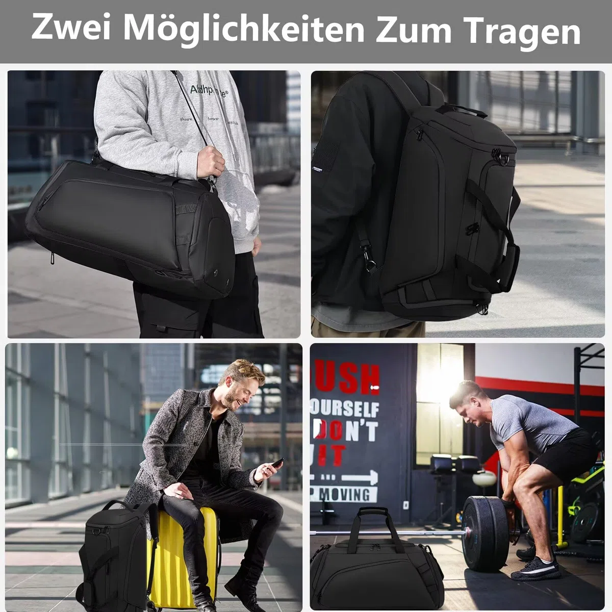 Borsone Palestra Uomo Grande 40L Zaino da Viaggio Borsa Palestra Donna Impermeabile Duffel Bag con Porta Scarpe e Tasca Umida Borsa da Viaggio da Viaggio per Sport Fitness Campeggio,Nero