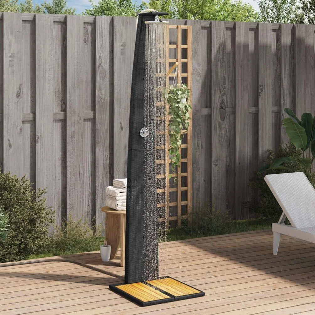 Generico Doccia da Esterno Nera 55x60x224cm in Polyrattan e Legno Acacia,Black,10kg,368209