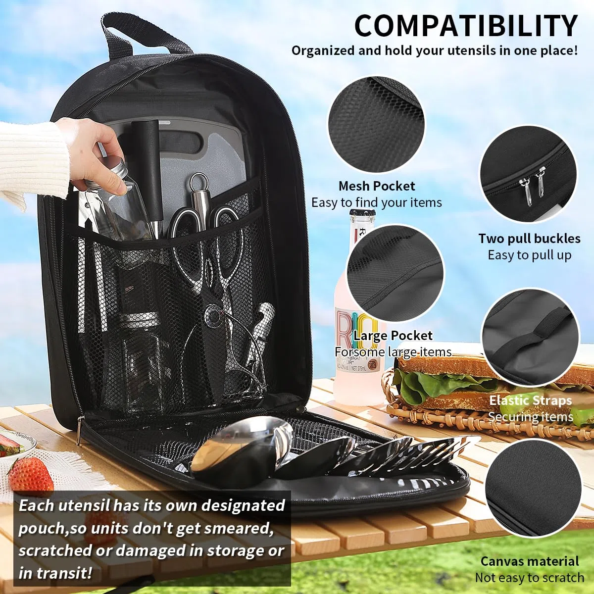 Accessori essenziali per il campeggio Attrezzatura da campeggio Must Haves, Cucina da campeggio Rv Set di utensili da cucina Zaino in spalla Forniture Camper Gadget Outdoor