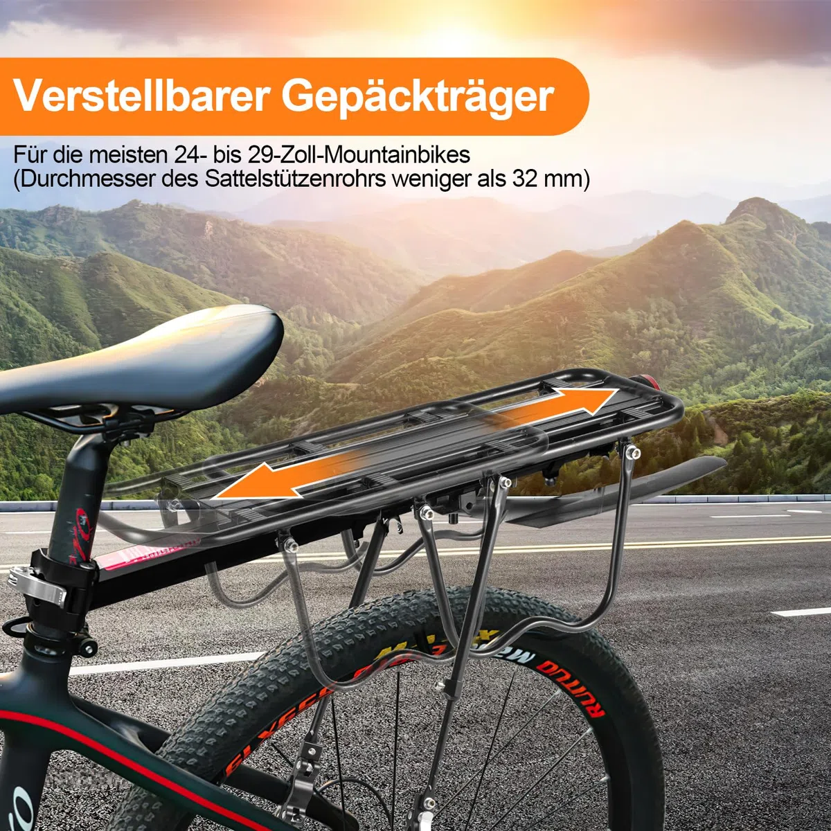 Daromigo Portabagagli per bicicletta, portabagagli per mountain bike da 24 a 29 pollici, in lega di alluminio regolabile, con riflettore e parafango, portata massima 50 kg