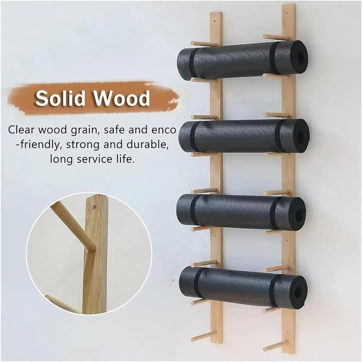 Supporto porta-rulli in legno per foam roller, supporto porta-rulli a 6/9 ripiani da parete, supporto per tappetino da pilates di grande capacità per palestra, per studio yoga, palestra