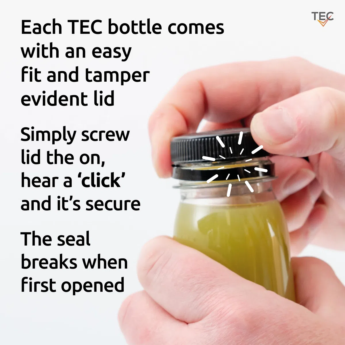 TEC Bottiglie di succo con coperchio, 250 ml, realizzate nel Regno Unito, 30% plastica PET riciclata, piccole, trasparenti, rotonde, anti-manomissione, mini drink (75)