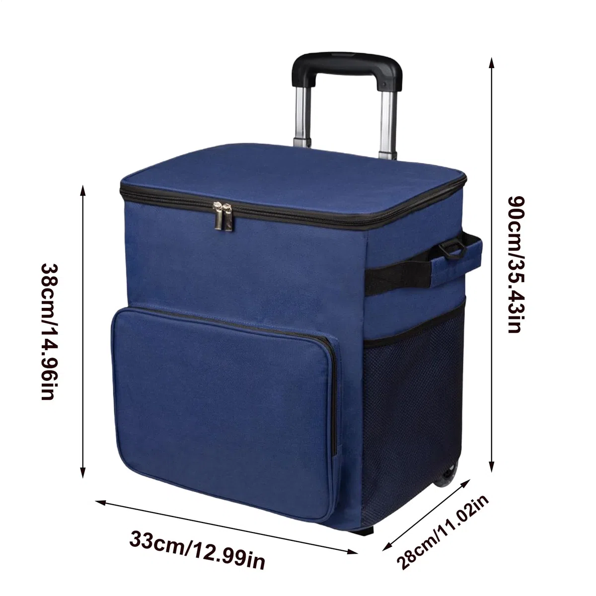 Borsa termica con ruote, 35 l, con ruote, con maniglia, a prova di perdite, per viaggi, picnic, spiaggia, campeggio, barbecue all'aperto, patio, viaggi su strada, trasporto alimentare natalizio