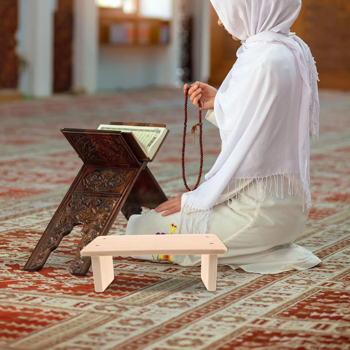 TOYANDONA Panca da Meditazione in Legno Stile Chiesa Superficie Facile da Pulire, Design Salvaspazio e Dimensioni Compatte per Preghiera a Casa in Viaggio