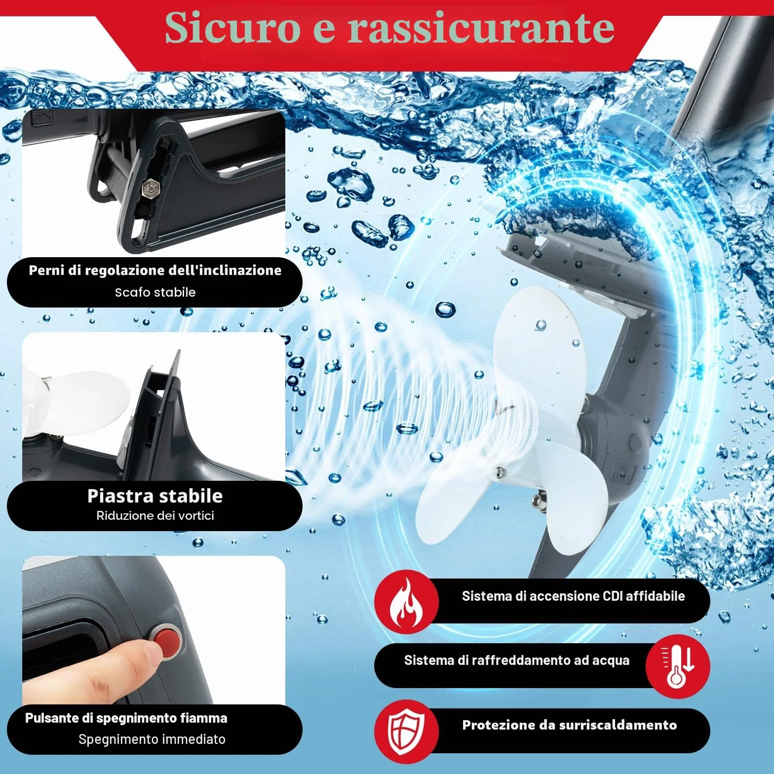 Motore Fuoribordo A 2 Tempi CDI Con Raffreddamento Ad Acqua, 2,5 Kw, Semi-Raffreddato Ad Aria, Controllo Pinne