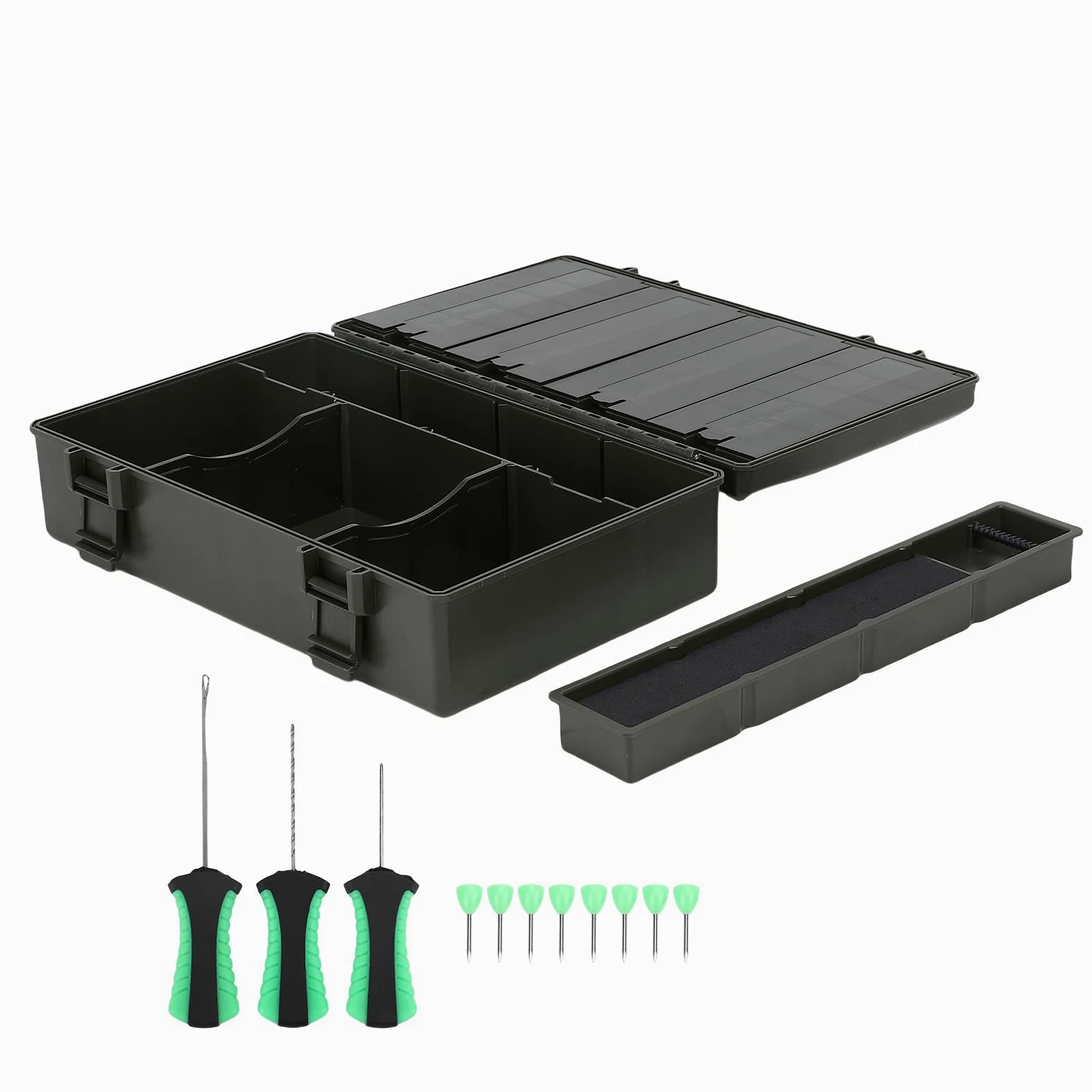 Ampio Spazio di Stoccaggio Rig Box Organizzatore per la Pesca Alla Carpa con Scala, Design Sigillato, 8 Chiodi, Adatto per gli Appassionati di Attrezzatura per la Pesca Alla Carpa,