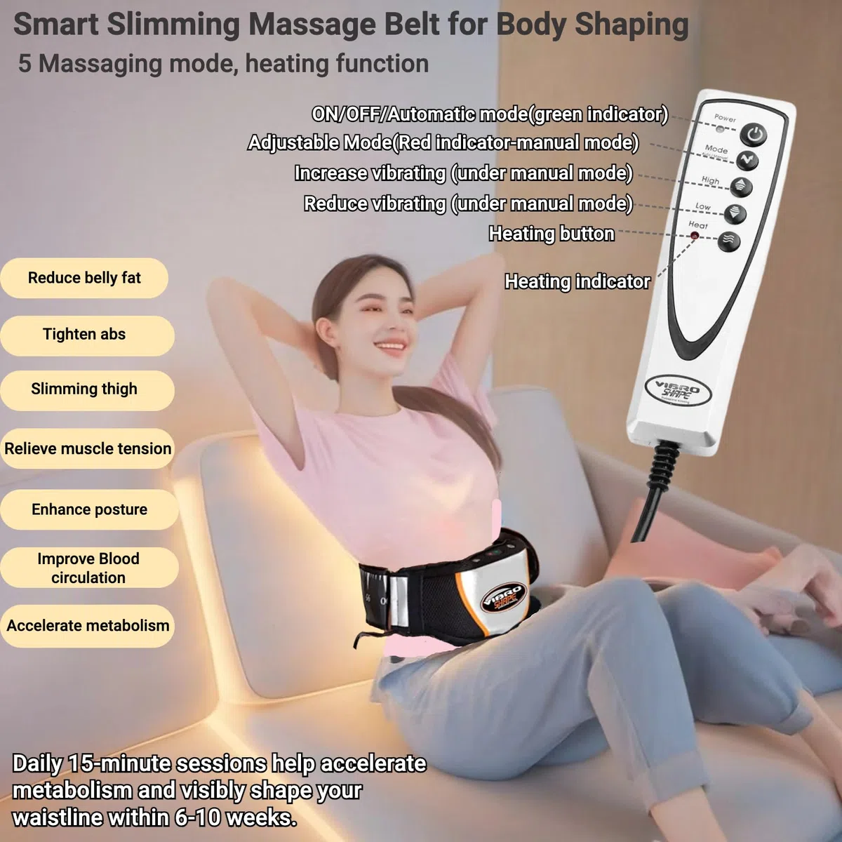 Cintura dimagrante e massaggiante a 5 livelli, regolabile da 120 cm, con funzione di calore, per bruciare i grassi, attrezzo fitness per casa e ufficio, per uomo e donna