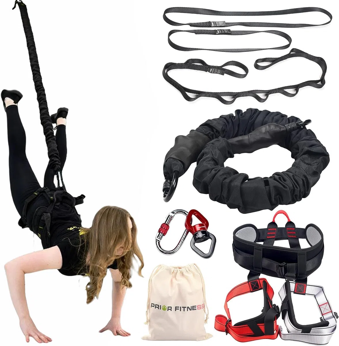 PRIOR FITNESS Set di corde elastiche professionali per fitness, fasce di resistenza per yoga, danza aerea – fasce anti gravità per allenamento fitness – Attrezzatura per esercizi di fitness a casa