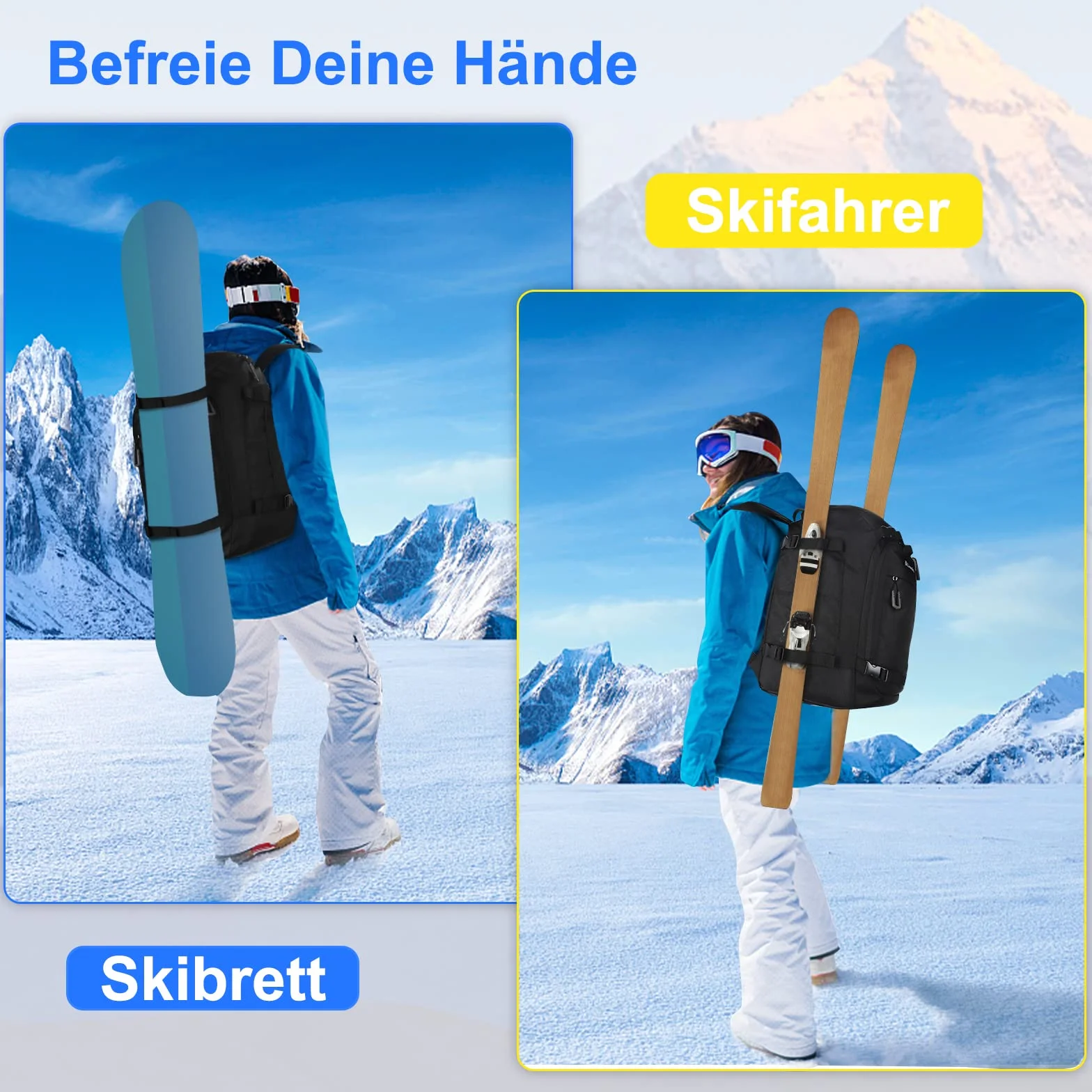 Borsa per scarponi da sci con scomparto per casco, 50 l, in nylon 1680D, zaino da sci con borsa per casco, borsa da sci, pattini, snowboard, pattini in linea