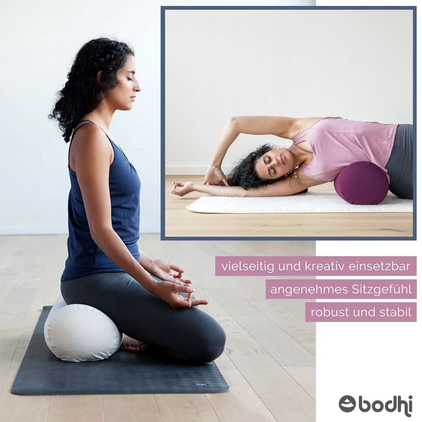 Bodhi Yoga Bolster | Serie ECO | Rullo da yoga con imbottitura in kapok | Rivestimento lavabile in 100% cotone biologico | Cuscino da yoga per yoga ristorativo | Grande 65 x 22 cm