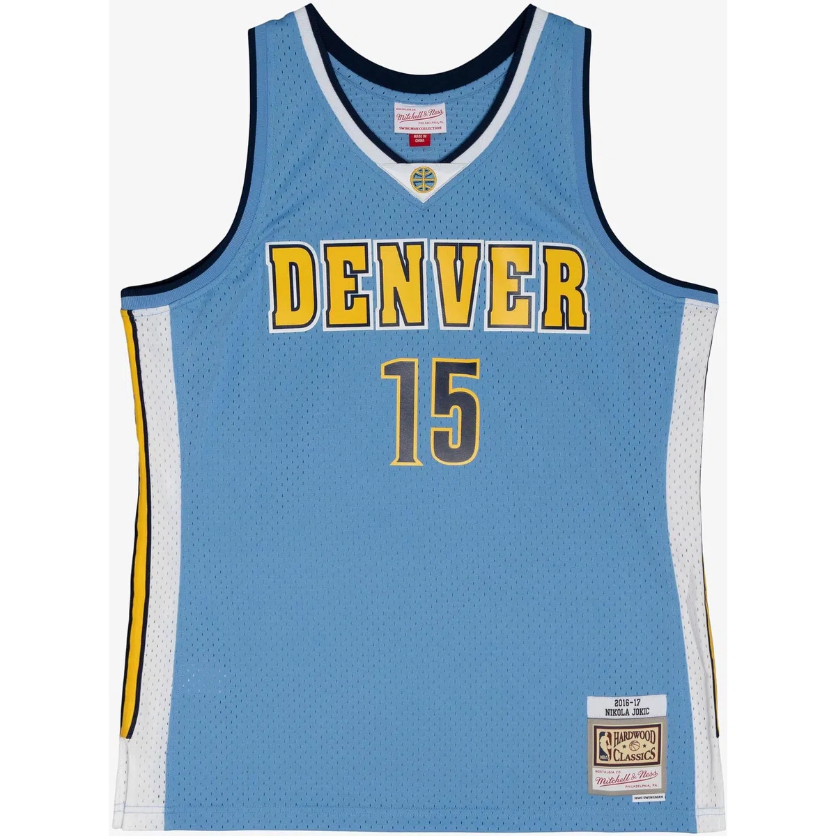Mitchell & Ness NBA Swingman - Maglia da Basket in Jersey Denver Nuggets, Nikola Jokić 2016, Columbia Blu