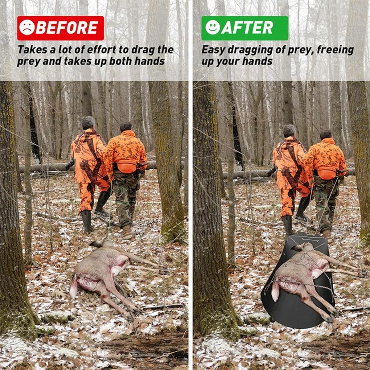 Deer Drag Sled portatile multiuso robusto scivola stabilmente | Gioco Slitta per Deer Caccia Strumento Carrier Alce Carrier Utility Trasporto Esterno per Legna da ardere Rimorchio Giardino