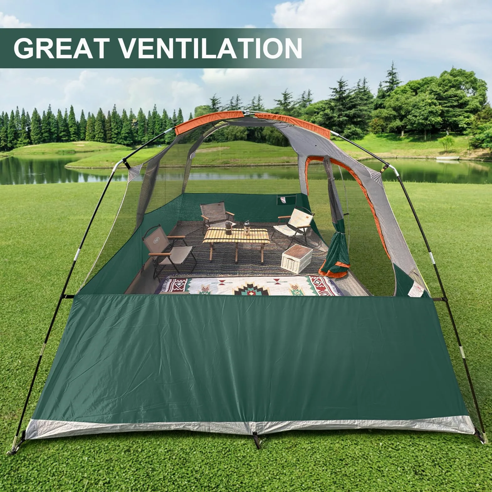 CAMPROS CP Tenda da campeggio per 6/8 persone, impermeabile, antivento, tenda a cupola per famiglie con copertura superiore antipioggia, grandi finestre a rete, doppio strato, facile da montare