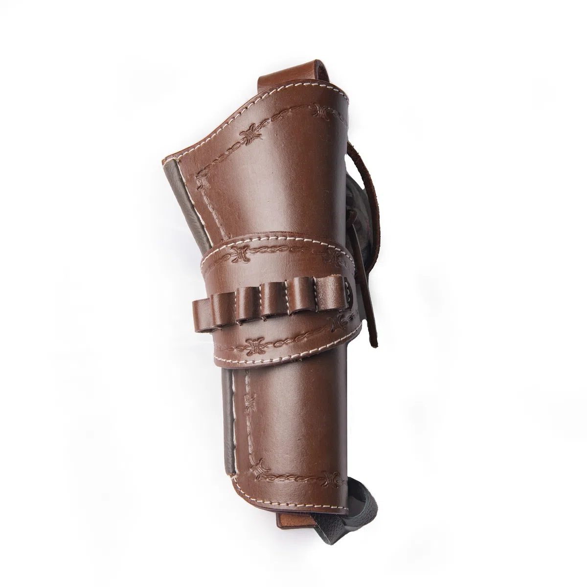 Fondina in pelle Hulara per cowboy con anelli per munizioni per 9 mm Luger e 9 mm NATO. La fondina western è adatta per revolver da 4" a 8".