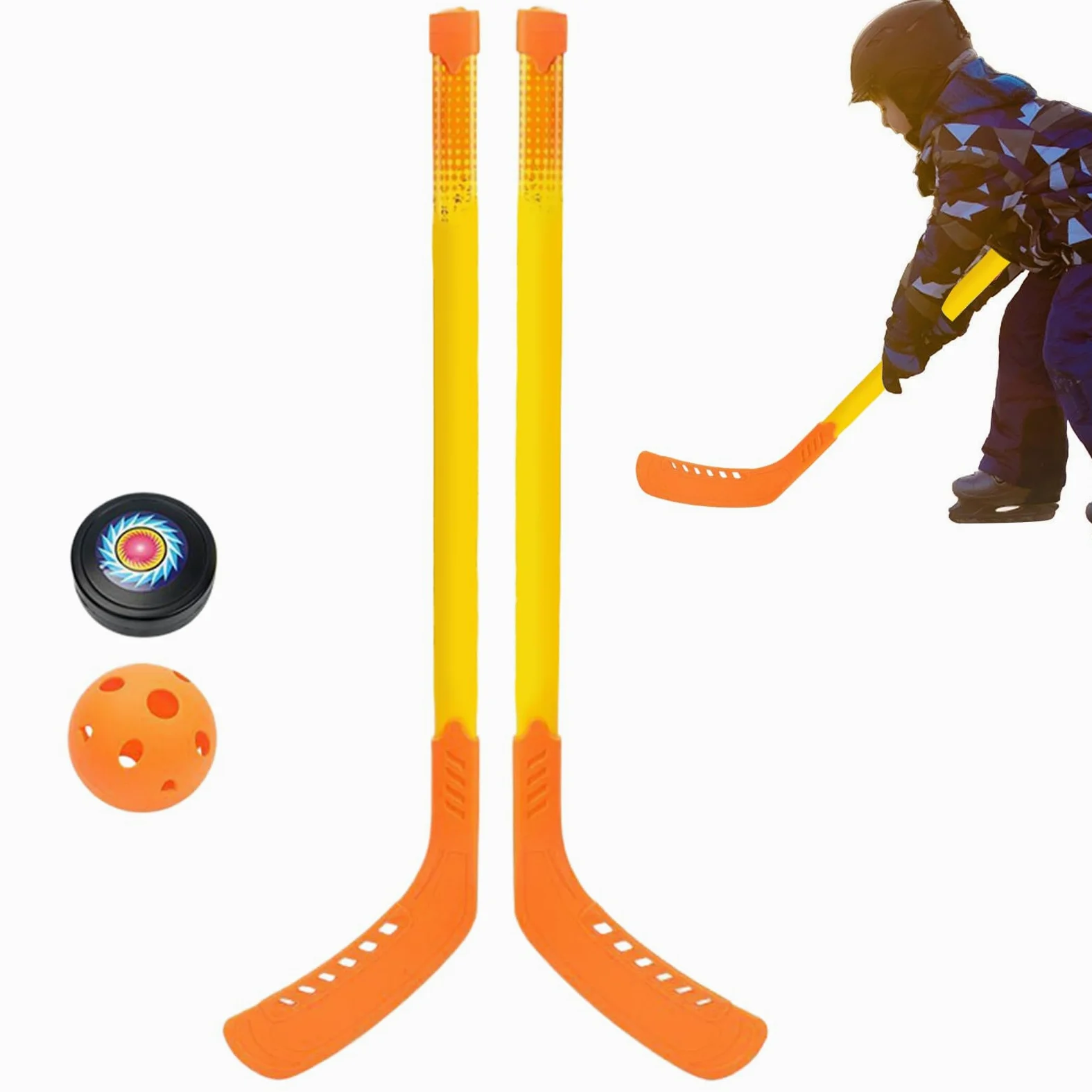 Set di bastoncini da hockey per bambini, in ABS, 70,5 x 17 x 2 cm, Ice and Field Hockey Sticks with Ball 350 g, giocattolo ergonomico leggero sportivo per interni ed esterni, per la ricreazione delle