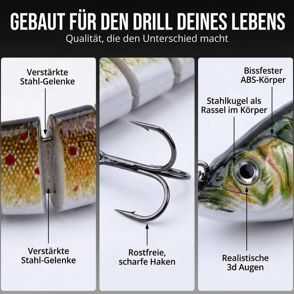 set esche artificiali 5 pezzi in scatola esche da pesca per la pesca dei predatori - spine multi-pezzo con snodo per una corsa realistica a lento affondamento