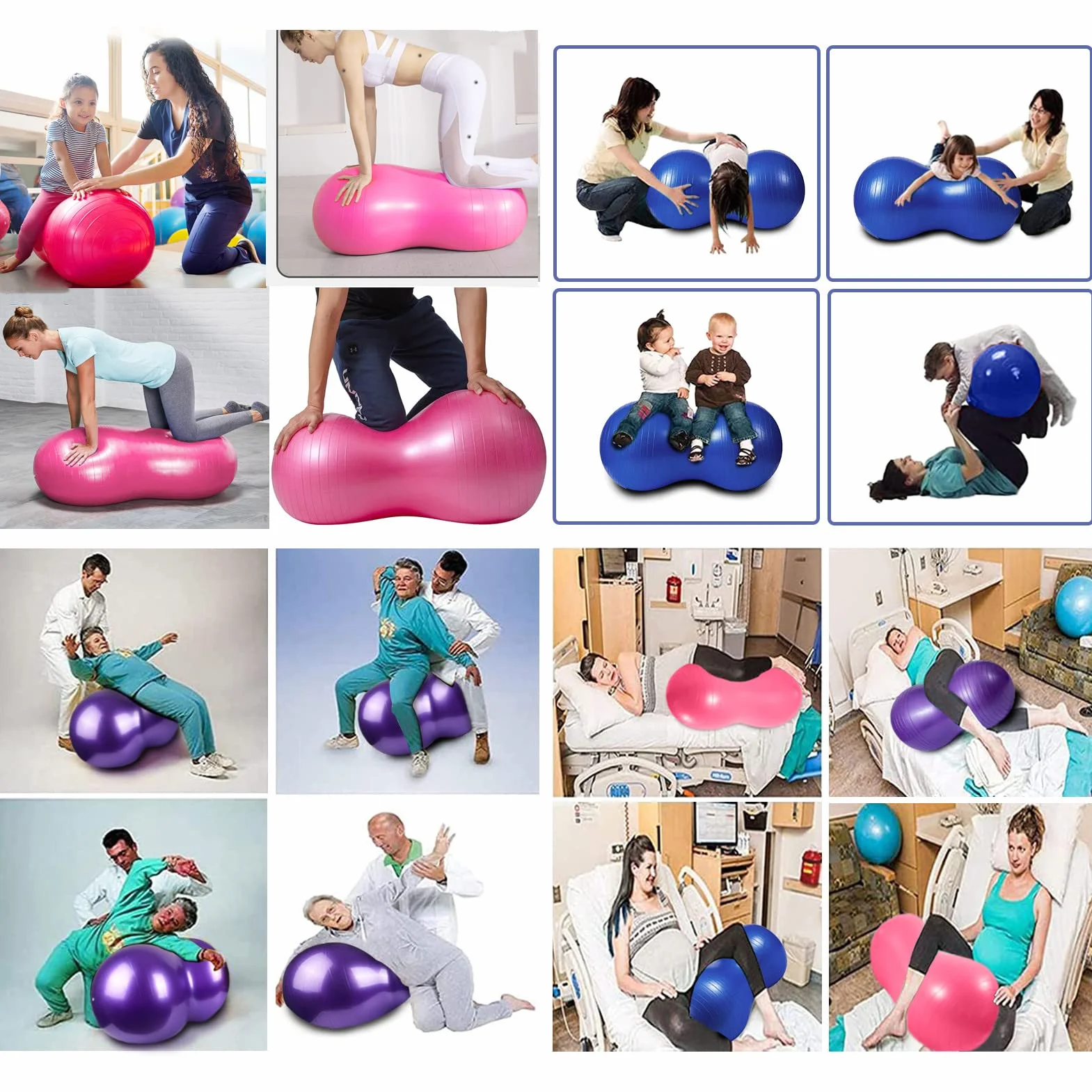 Palla di Arachidi Palla per Esercizi,Palla per Yoga,Palla per Gravidanza,Terapia Fisica,Forza del Core,Fintness in Casa e in Palestra Include Pompa,Viola/Blu/Rosa