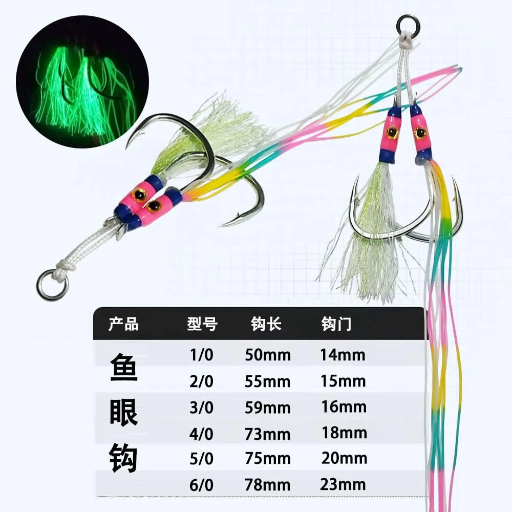 10 paia Jig Lure Barca da pesca Pesca in mare Luccio Gancio Glow Lento/Veloce Doppio Spinato Jigging Ganci