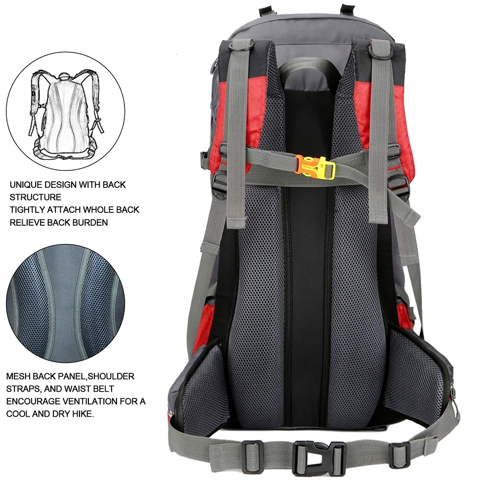 Bseash 60L impermeabile zaino da trekking leggero con copertura antipioggia, zaino da viaggio sport all'aperto per arrampicata campeggio turismo