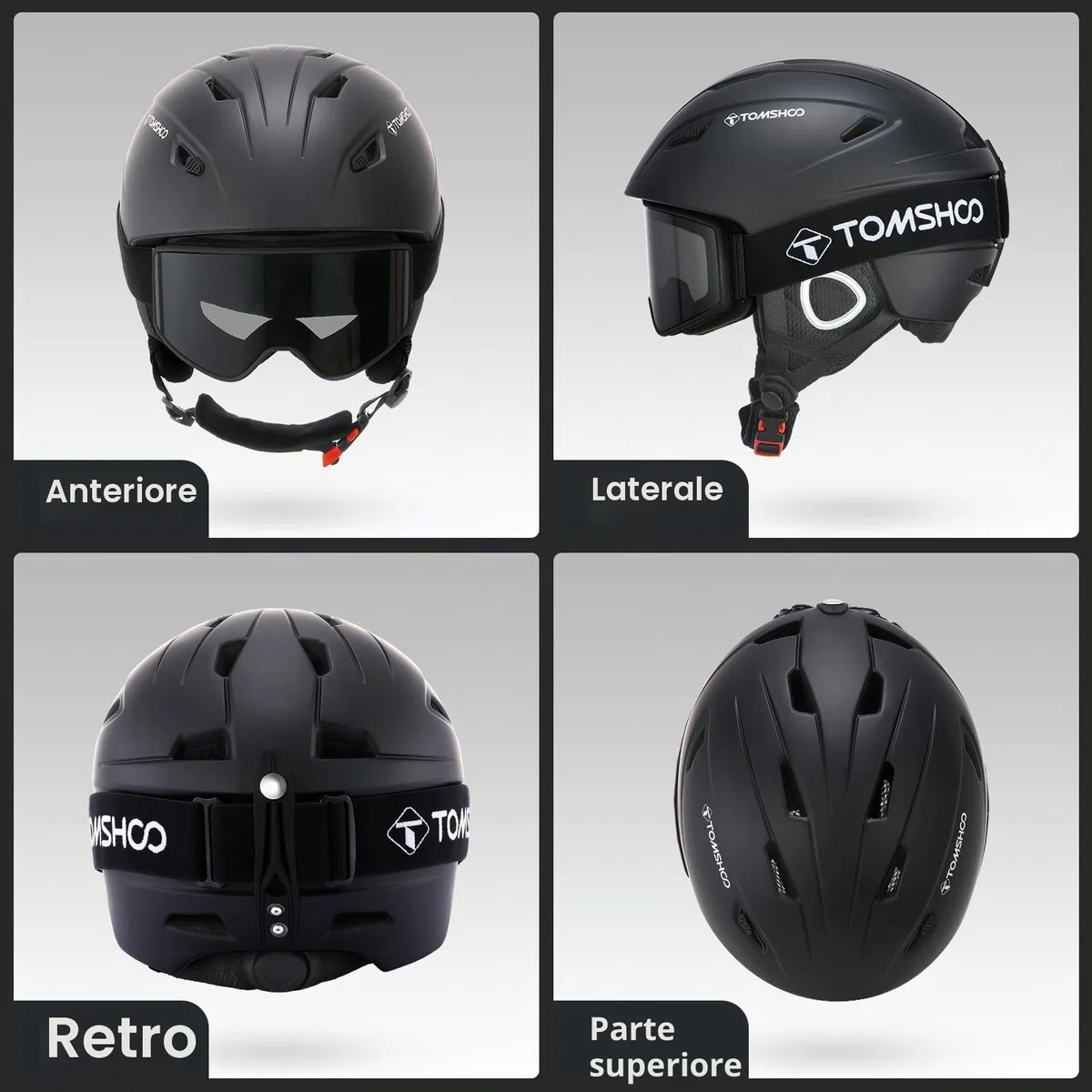 TOMSHOO Set di Casco da Sci, Snowboard, con Occhiali da Sci, para Orecchie, Aperture di Ventilazione, Fodera Rimovibile, Regolabile Casco da Snowboard e Goggle, per Uomo e Donna Unisex