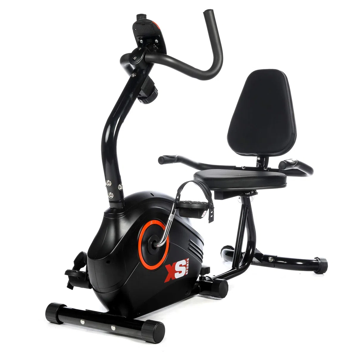 XS Sports B400R - Cyclette reclinata per riabilitazione, 8 livelli di resistenza magnetica, con monitor LCD, sensori di impulsi con maniglia, sedile regolabile