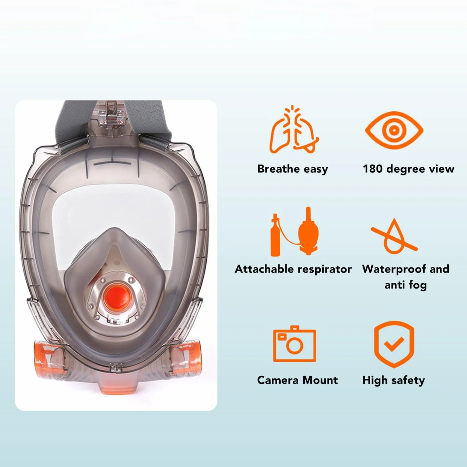 Occhialini da Snorkeling Integrali, Lenti Piatte Trasparenti Antiappannamento Vista Panoramica a 180 Gradi Maschera da Snorkeling con Tubo di Respirazione Pieghevole e Supporto per Fotocamera,
