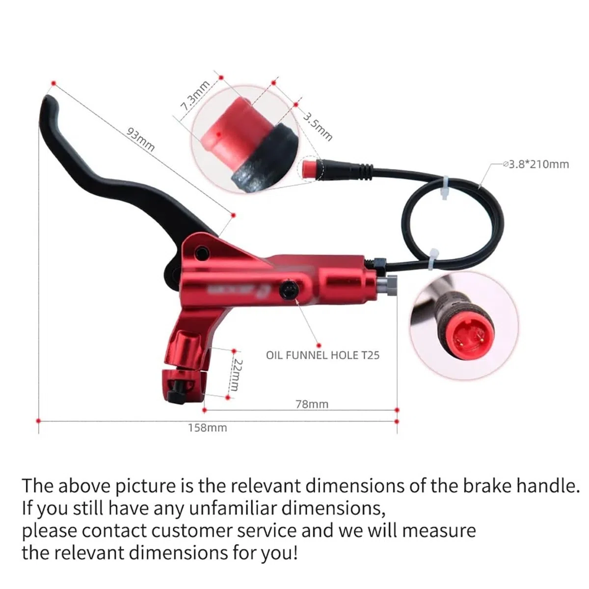 Set Freni A Disco Idraulici per E-Bike A 4 Pistoncini con Rotori da 203mm Kit Freni con Spegnimento A 2 Pin con Tubo da 2300mm/adattatore/strumenti(Red-203mm)