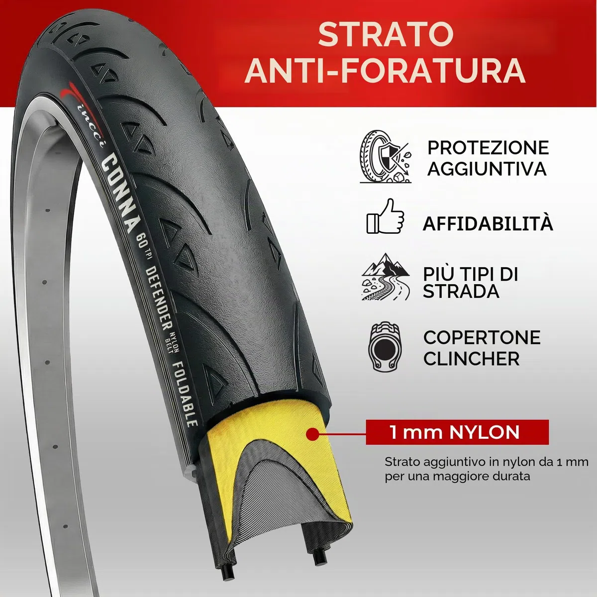 Fincci Copertoni Bici Corsa 700x25c - Set Coppia Pieghevole Pneumatici Bici 28, e 2x camera d'aria 700x25, Gomme con Anti-puntura Antiforatura da 1mm - per Sport Strada Ciclo Bici - Confezione da 2