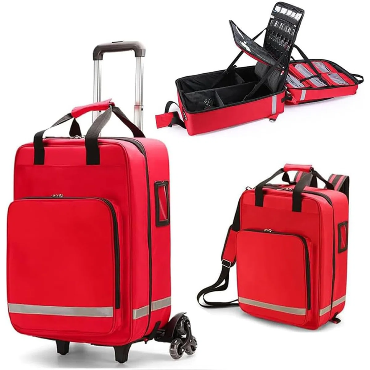 Zaino portatile di pronto soccorso con carrello staccabile, borsa trauma di grande capacità per EMT, paramedici e emergenza