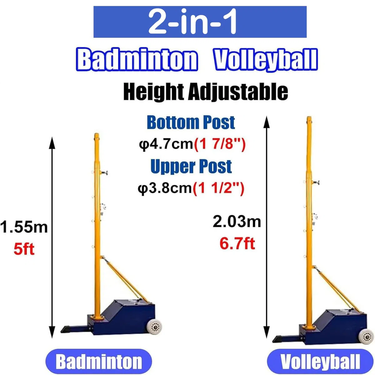 Rete da pallavolo per Esterni, Rete da Badminton per Interni con Ruote, Pali da pallavolo Resistenti per Interni ed Esterni, Altezza Regolabile da 5 Piedi a 6,8 Piedi