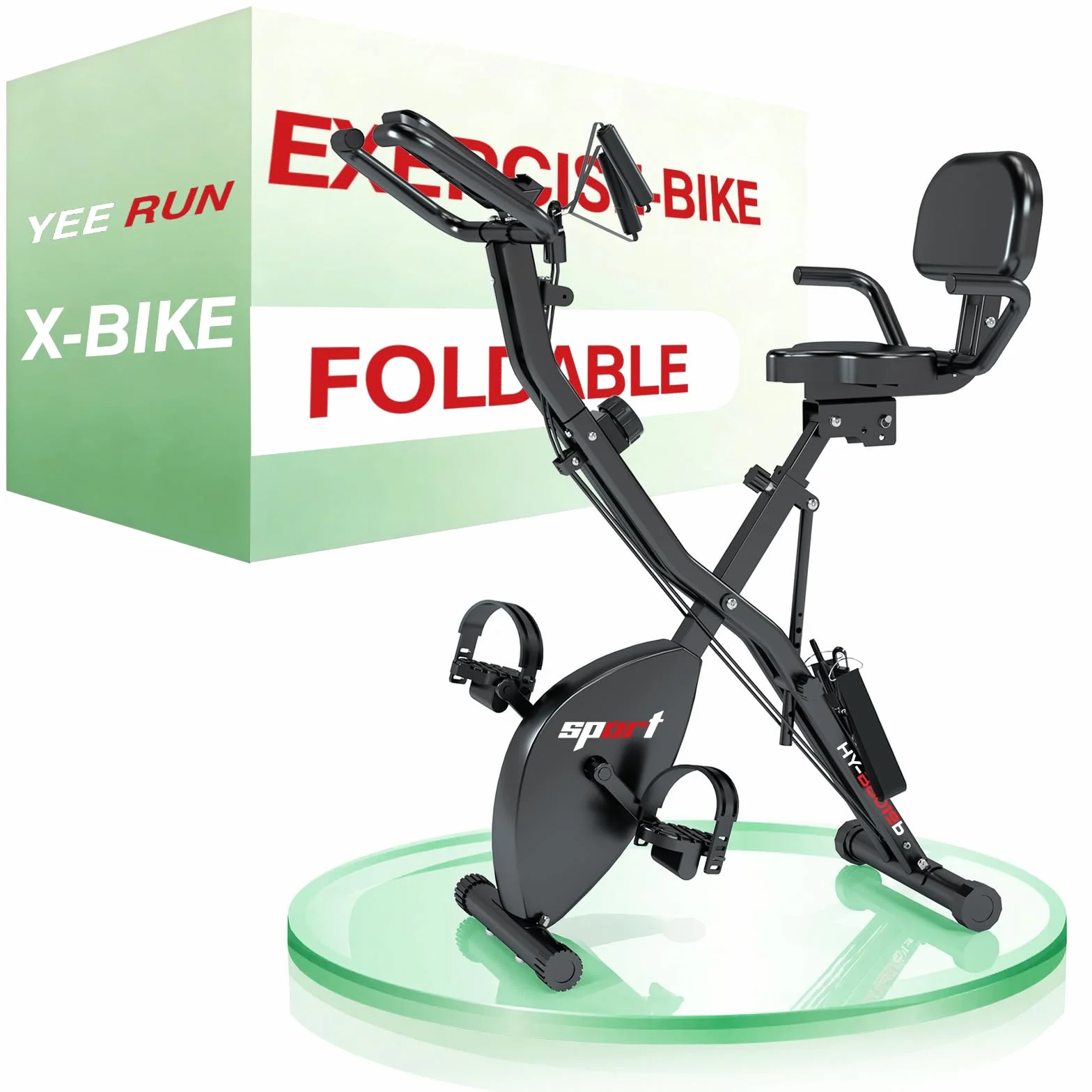 Cyclette Pieghevole da Casa 4 in 1, Bicicletta magnetica pieghevole, Resistenza magnetica regolabile a 8 livelli, monitor LCD e sensore di frequenza cardiaca.