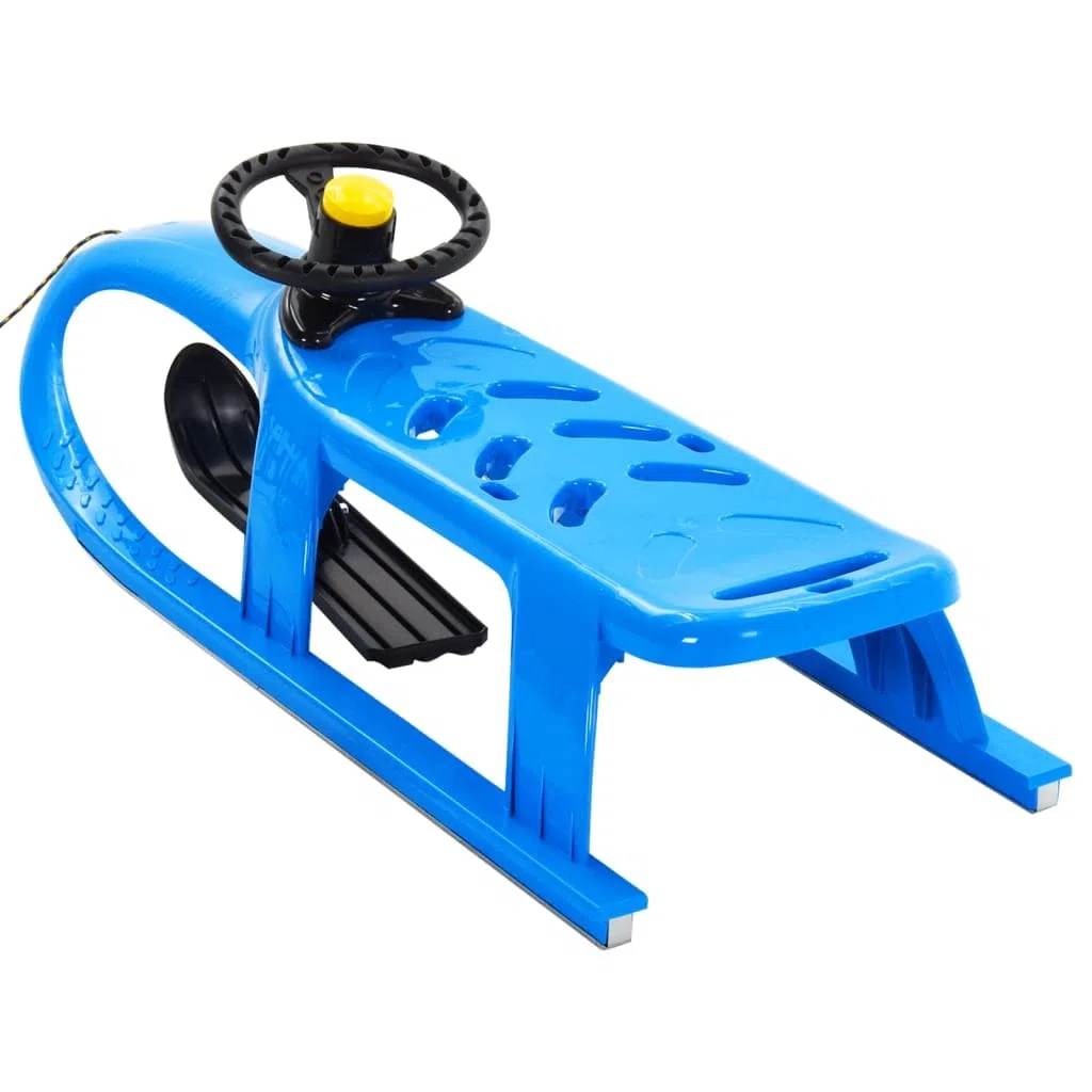 Slittino con volante per bambini, robusta slitta da neve in polipropilene con pattini in acciaio e corda di trazione, 102,5 x 40 x 23 cm, blu
