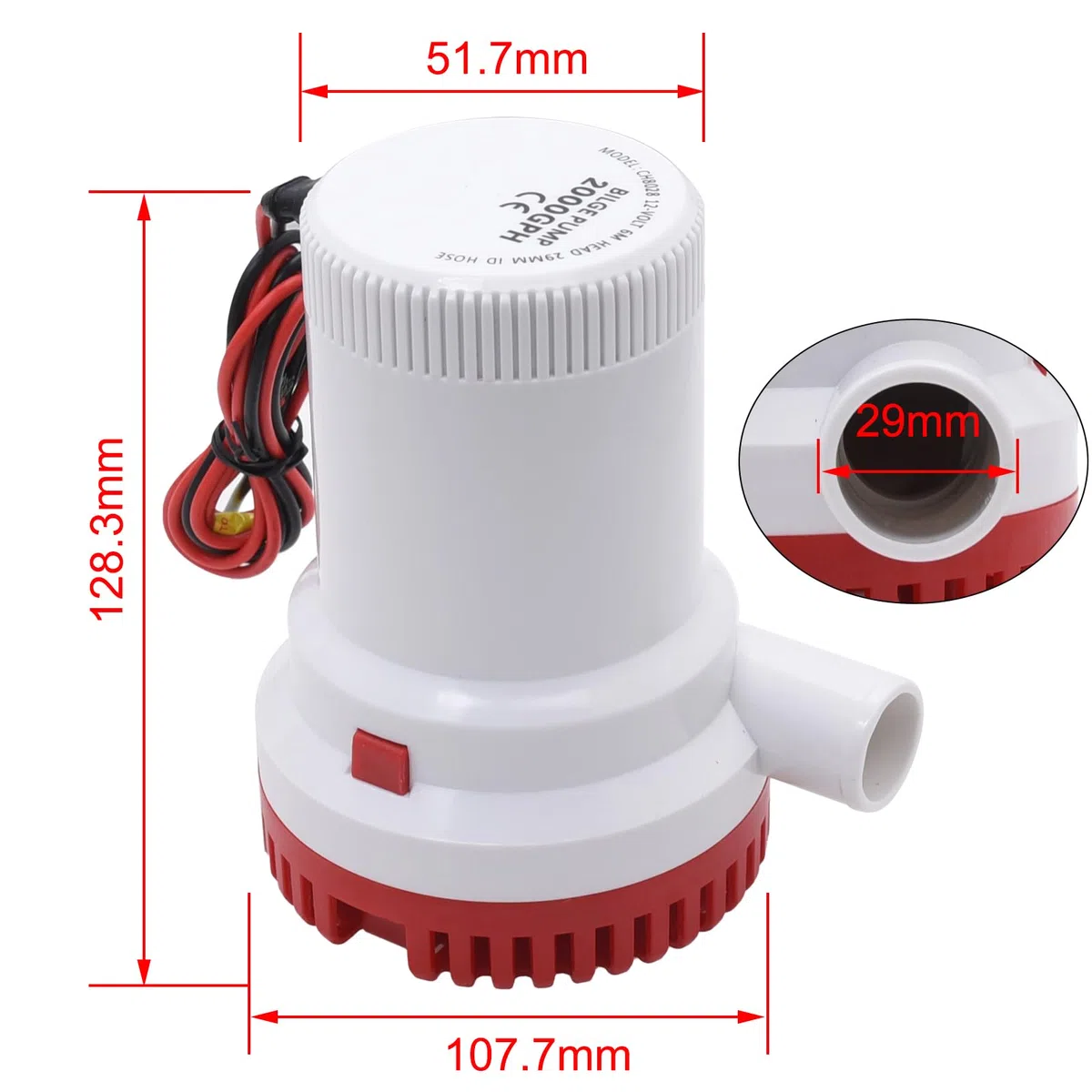 KAOLALI 12V 2000GPH Pompa di Sentina 29mm Pompa Acqua Barca Elettrica Sommersa Pompa di Sentina per Barca Marine Yacht