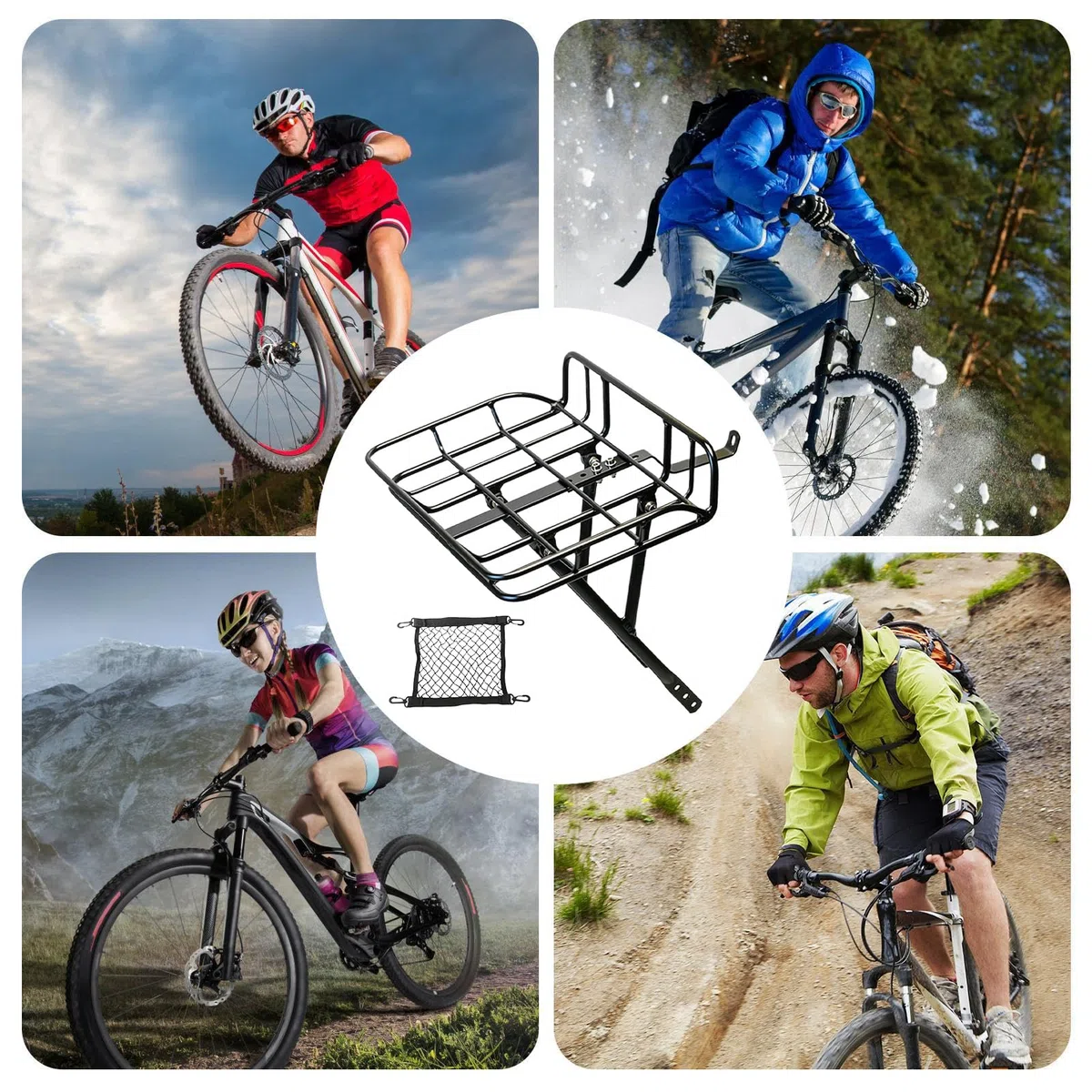 Portapacchi Anteriore Bicicletta - Cesto Portatutto 20" Bici Pieghevole | Installazione Universale Modelli D7 D8 P8 | 32.5x23.5cm Lega Alluminio Integrato Rete Viti Fissaggio | Resistente Pendolari Sp
